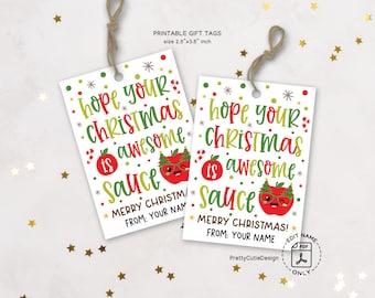 Christmas Gift Tags Printable, Awesome Sauce Apple Theme, Teacher Classroom Holiday Labels