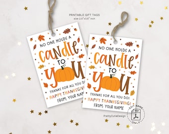 Thanksgiving Gift Tags Printable: Candle Thank You Favors (PDF Download)