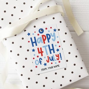 Fourth of July printable gift tag with star accents and bold text, editable PDF template perfect for adding a personal touch to holiday gifts