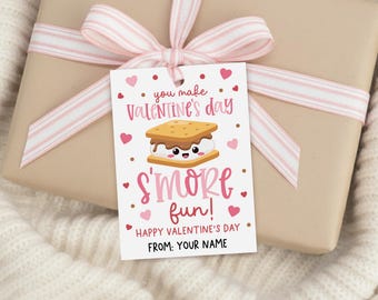 Valentine Smore Gift Tag Printable, Classroom Treat Favor, Campfire Snack Label, Digital Download