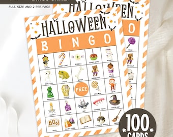 Halloween Bingo Game: 100 Printable Cards, Classroom or Family Fun (Instant Download)