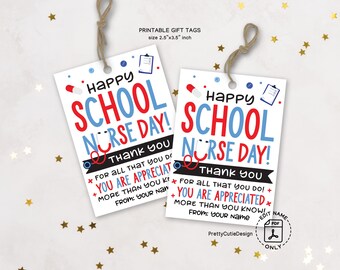 School Nurse Day Gift Tags Printable, School Nurse Appreciation Gift Tags, Thank You Tags for Nurses, Nurses Week Party Favor Tags PDF