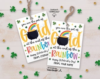 Printable St Patricks Day Tag, St Patrick Pot Of Gold Tag, Rainbow St Patricks Day Gift Tag, Happy St Patricks Day Classroom Treat Tags