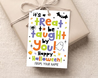 It’s a Treat to Be Taught by You Tag, Halloween Teacher Appreciation Printable, Cute Ghost Bat Classroom Gift, Digital Download