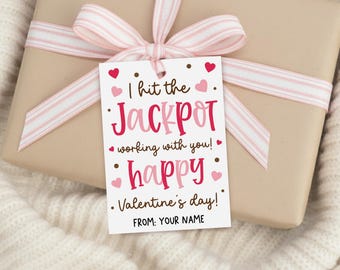 Coworker Valentine Gift Tag Printable, Jackpot Working with You Office Favor, Digital Download