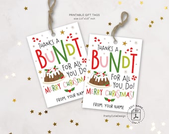 Christmas Bundt Cake Gift Tags Printable, Employee Appreciation, Holiday Treat Labels
