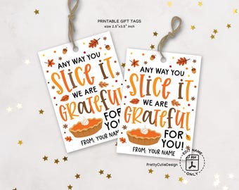 Thanksgiving Gift Tags: Printable Pie Design, Teacher/Coworker Favors (PDF)