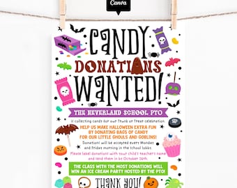Halloween Candy Donation Flyer Template — Trunk or Treat School PTO Fundraiser, Editable Canva Poster