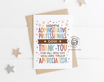 Administrative Professionals Day Card, Printable Thank You Card for Admin Staff, Office Appreciation Card, Instant Download Gift