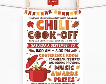 Fall Chili Cook Off Flyer Canva Template: Editable Company Event Poster