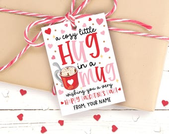 Hot Cocoa Valentine Tag Printable, Cozy Hug in a Mug, Treat Bag Label, Digital Download
