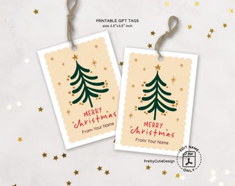 Minimalist Christmas Gift Tags Printable, Neutral Tree Design, Modern Holiday Labels