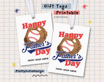 Father's Day Gift Tags Printable, Happy Father’s Day Baseball Theme Tags, Sports Dad Gift Tags, Baseball Party Favor Tags Instant Download