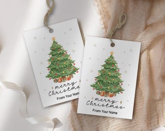 Watercolor Christmas Tree Gift Tags, Modern Holiday Printable Labels