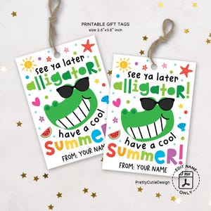 Etiquetas de regalo de cocodrilo "Hasta luego", etiquetas imprimibles para niños para el último día de clases, recuerdo de vacaciones de verano, etiqueta de regalo de fin de año para estudiantes