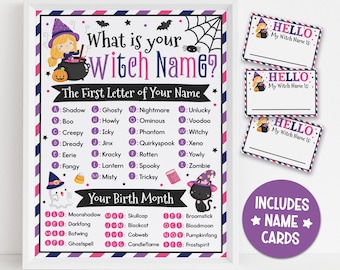 Halloween Witch Name Game Printable: Party Activity, Includes Name Cards, Digital Download