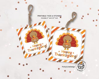 Thanksgiving Gift Tags Printable: Turkey Favor Tags, Classroom Treat Labels, Digital Download PDF
