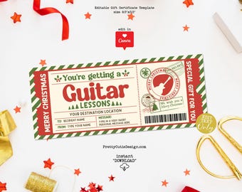 Editable Guitar Lesson Gift Certificate, Printable Christmas Music Voucher