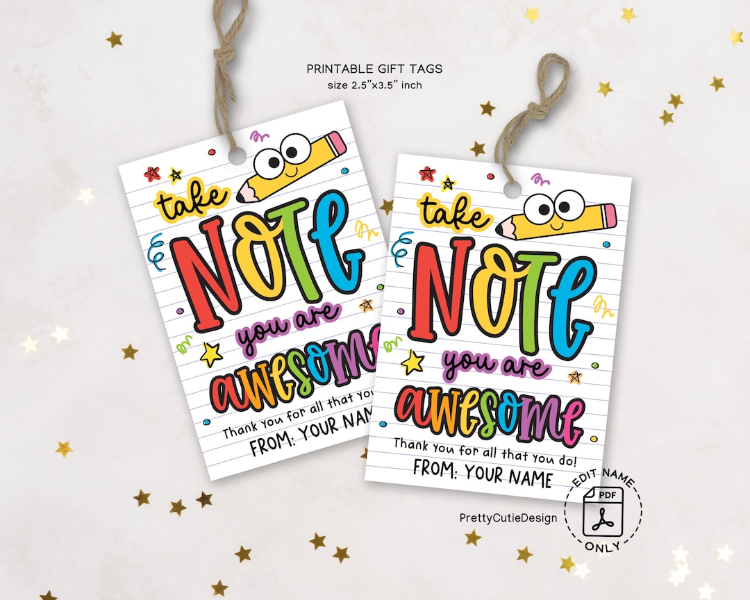 Teacher Appreciation Gift Tags, Printable Sticky Note Design (PDF) - Etsy