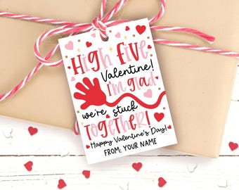 High Five Valentine Gift Tag Printable, We're Stuck Together, Treat Bag Label, Digital Download