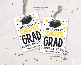 Graduation Gift Tag Printable, You Did It Congrats Grad Class of 2025 Favor Tags, Printable Graduation Party Treat Bag Label