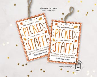 Thanksgiving Staff Appreciation Gift Tags Printable: Employee Thank You Favor Labels, Instant Download (PDF)