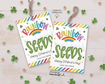 St Patricks Day Rainbow Seeds Gift Tag, Rainbow Candy Gift For Friend, Happy St Patricks Day Tags, Kids St Patricks Rainbow Favor Tags