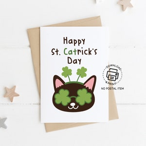 Cartes de voeux pour la Saint-Patrick, carte pour la Saint-Patrick chat, cartes de voeux drôles imprimables chat, carte de voeux vierge pour la Saint-Patrick