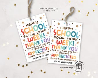 Printable School Social Work Week Gift Tag, Happy School Social Worker Appreciation Tag, Social Workers Thank You Card, Staff Goodie Bag Tag
