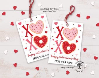 Donut Valentine Gift Tags, Printable XOXO Treat Bag Label, Digital Download