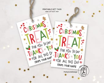 Holiday Treat Bag Tags, Christmas Thank You Printable, Neighbor Office Gifts