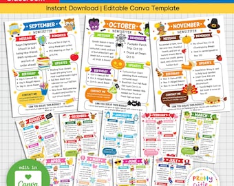 Monthly Classroom Newsletter Template, 12 Month Editable Canva Newsletter, Printable School Bulletin Board Updates, Parent Communication