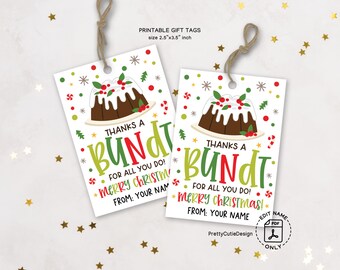 Bundt Cake Gift Tag, Christmas Thank You, Holiday Printable (Instant Download)