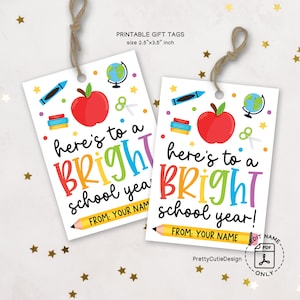 Zurück zu Schule Tags, hier ist zu einem hellen Schuljahr Tag, druckbare erste Tag der Schule Geschenkanhänger, Schule Gunst Geschenkanhänger, sofortiger Download