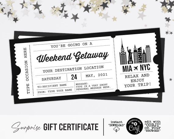 compressie snor leerplan New York Ticket Template Cadeaubon Certificaat Vakantie - Etsy België