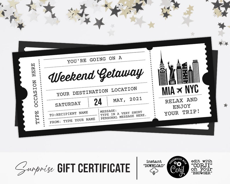 New York Ticket Vorlage Geschenk Gutschein Gutschein Urlaub - Etsy.de