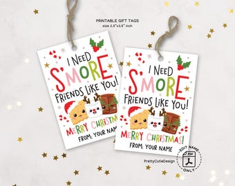Christmas S'more Friends Gift Tags, Holiday Labels Printable, Digital Download
