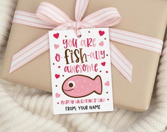 Pink Goldfish Valentine Gift Tags Printable, School Classroom Non Candy Treat Tag, Digital Download