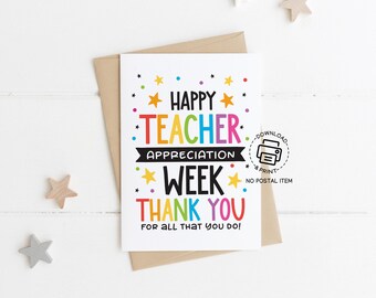 Teacher Appreciation Week Printable Card, Rainbow Thank You Card for Teacher Gift, Instant Download Greeting for School Staff