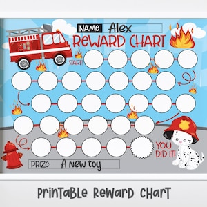 Fire Fighter Reward Chart For Kids, Simple Kids Reward Chart, Firefighter Sticker Chart - INSTANT DOWNLOAD