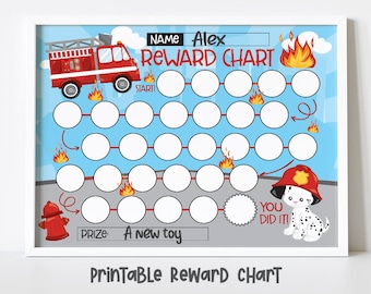 Fire Fighter Reward Chart For Kids, Simple Kids Reward Chart, Firefighter Sticker Chart - INSTANT DOWNLOAD
