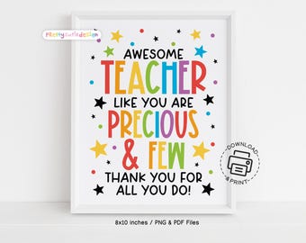 Teacher Appreciation Week Sign Printable, You Are Precious and Few Quote, Rainbow Classroom Wall Art, Teacher Thank You Gift Idea