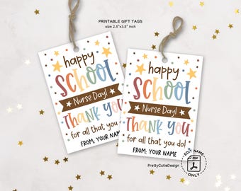 School Nurse Day Gift Tag Printable, Happy School Nurse Appreciation Tags, Thank You Gift Tags for Nurses, Staff Gift Idea