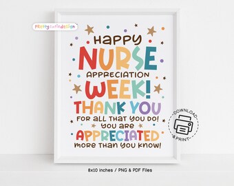 Happy Nurse Appreciation Week Sign Printable, Thank You Poster for Nurses Week, Nurse Breakroom Decor, Instant Download PDF Wall Art