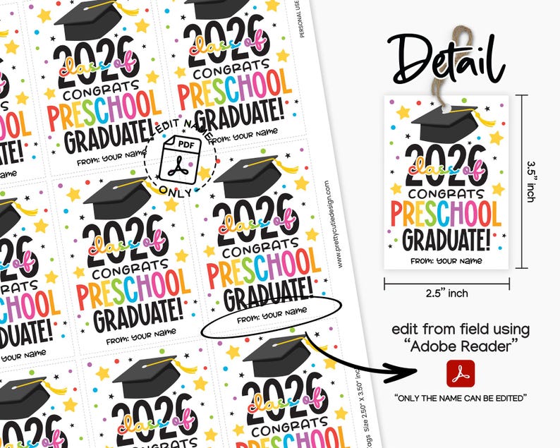 Preschool Graduation Gift Tags Printable, Congrats Graduate Party Favor ...