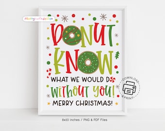 Christmas Donut Appreciation Sign Printable, Funny Holiday Wall Art, Office Decor