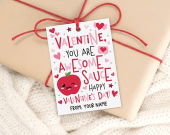 Applesauce Valentine's Day Gift Tags Printable, Toddler Classroom Favor, Digital Download