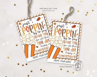 Thanksgiving Gift Tags Printable - Popcorn Favor Tags for Coworker Appreciation, Staff Gifts, Office Party