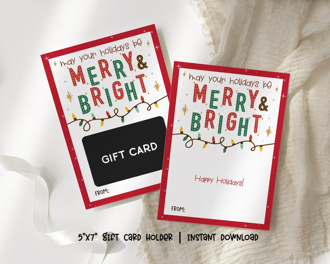 Christmas Gift Card Holder, Merry and Bright Christmas Gift Card
