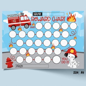 Fire Fighter Reward Chart for Kids, Simple Kids Reward Chart ...